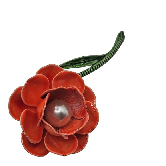 VTG 3PC Brooch Lot Fairycore Orange Gold Tone Whimsy Feminine Charming Boho Pins - Picture 6 of 13